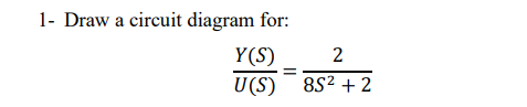 1- Draw a circuit diagram for:
Y(S)
2
U(S)
8S2 + 2
