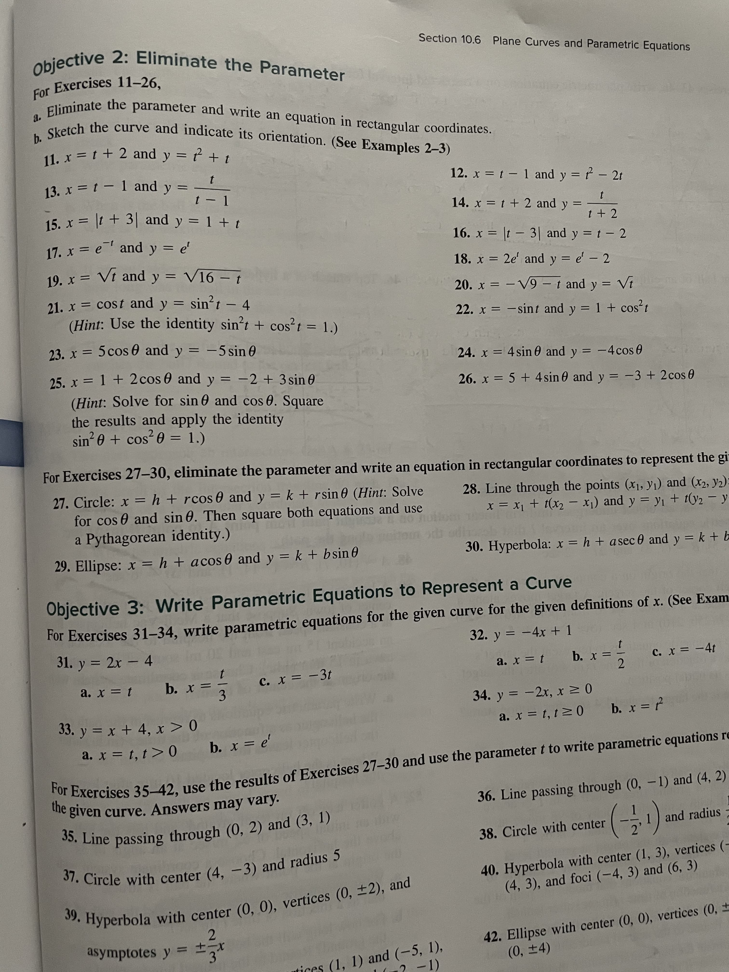 12. x = t - 1 and y = ? - 2t
