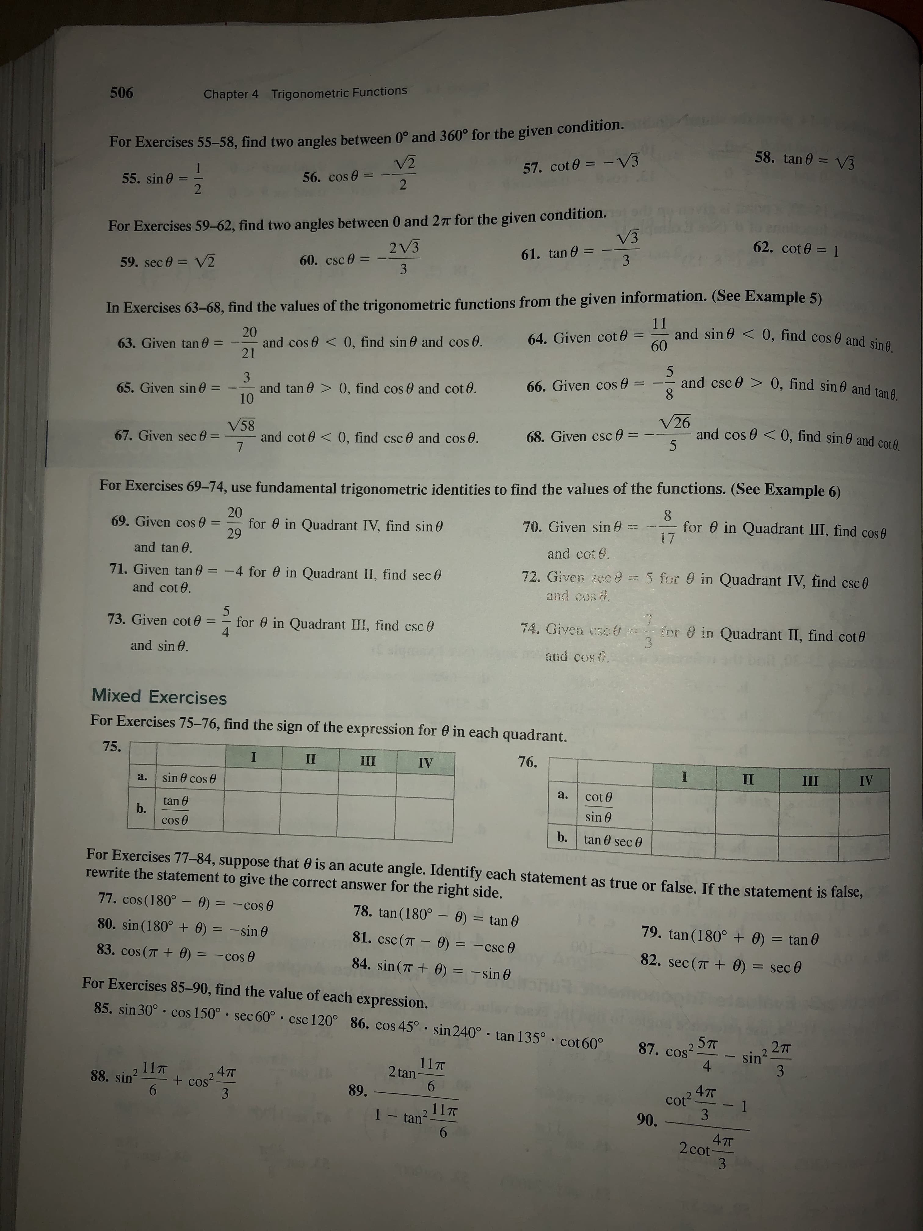 11
and sin 0 < 0, find cos 0 and sin 0.
60
64. Given cot 0
