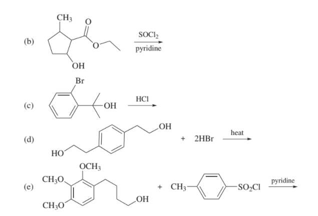 CH3
SOCI,
(b)
рyridine
OH
Br
HCI
- OH
НО
+ 2HB
heat
(d)
HO
OCH3
CH;O,
рyridine
+ CH3°
-SO̟CI
CH3O°
HO
