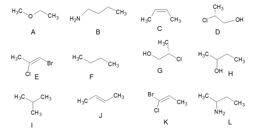 CH3
H3C.
CH3
CH3
H2N
H3C
CH3
CI
A
В
H3C
Но
H3C.
H3C.
H3C.
CI
CH3
Br
`CH3
G
OH
ČI
E
F
CH3
Br
H3C.
H3C.
CH3
H3C
CH3
CH3
CI
NH2
CH3
J
K
L
