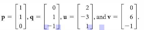 P =|1|,4
1 ,u = |-3 |, and v =
6.
-1
