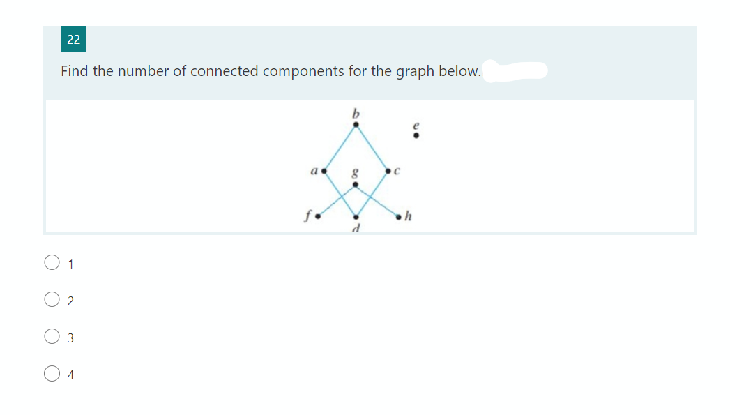 22
Find the number of connected components for the graph below.
b
8
C
d
1
2
3
4
a.
fo
h