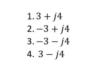1.3 + j4
2. –3 + j4
3. —3 — ј4
4. 3 — ј4
