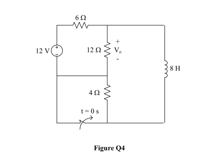 6Ω
129 v.
+
12 V
Vo
8 H
4Ω
t = 0 s
Figure Q4
