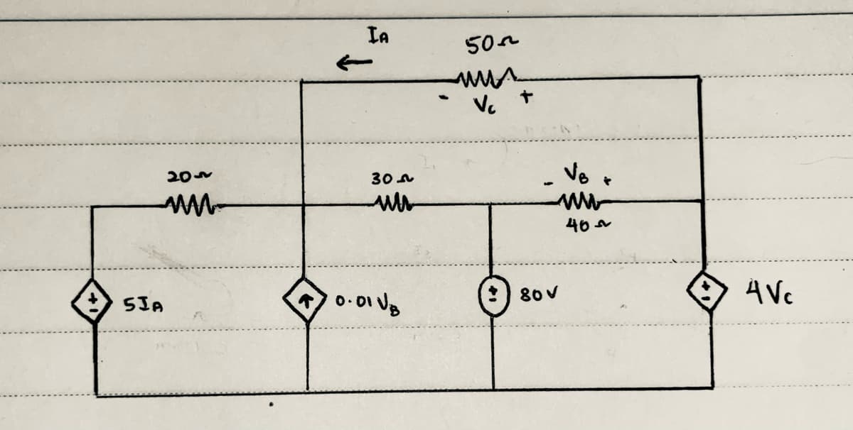 IA
50n
V. +
Vo +
20
30 N
40
80V
9 AVe
SIA
