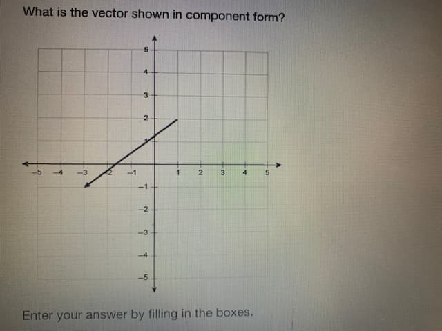 What is the vector shown in component form?
5
4
3
2
3
4
5
-2
-3
-4
-5
Enter your answer by filling in the boxes.
Y
-3
+7
L
N₂
-
2
-3