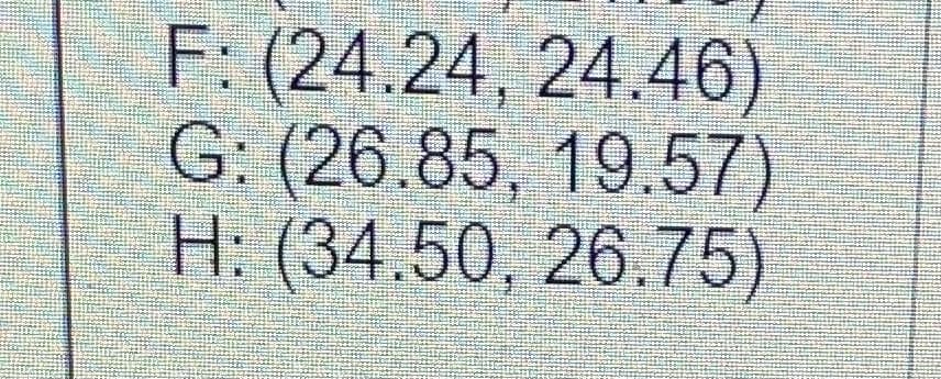 F: (24.24, 24.46)
G: (26.85, 19.57)
H: (34.50, 26.75)
