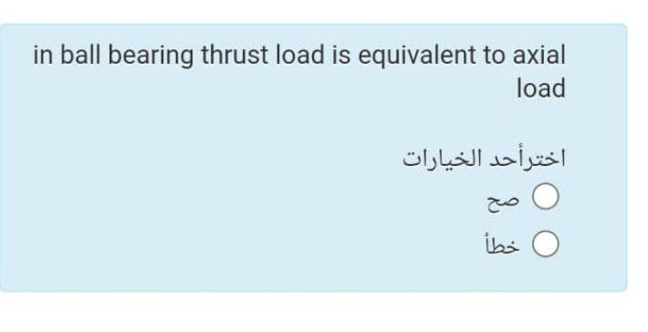 in ball bearing thrust load is equivalent to axial
load
اخترأحد الخيارات
ibs O
