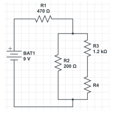 +
R1
470 Ω
ww
BAT1
9V
ww
R2
200 Ω
R3
1.2 ΚΩ
R4