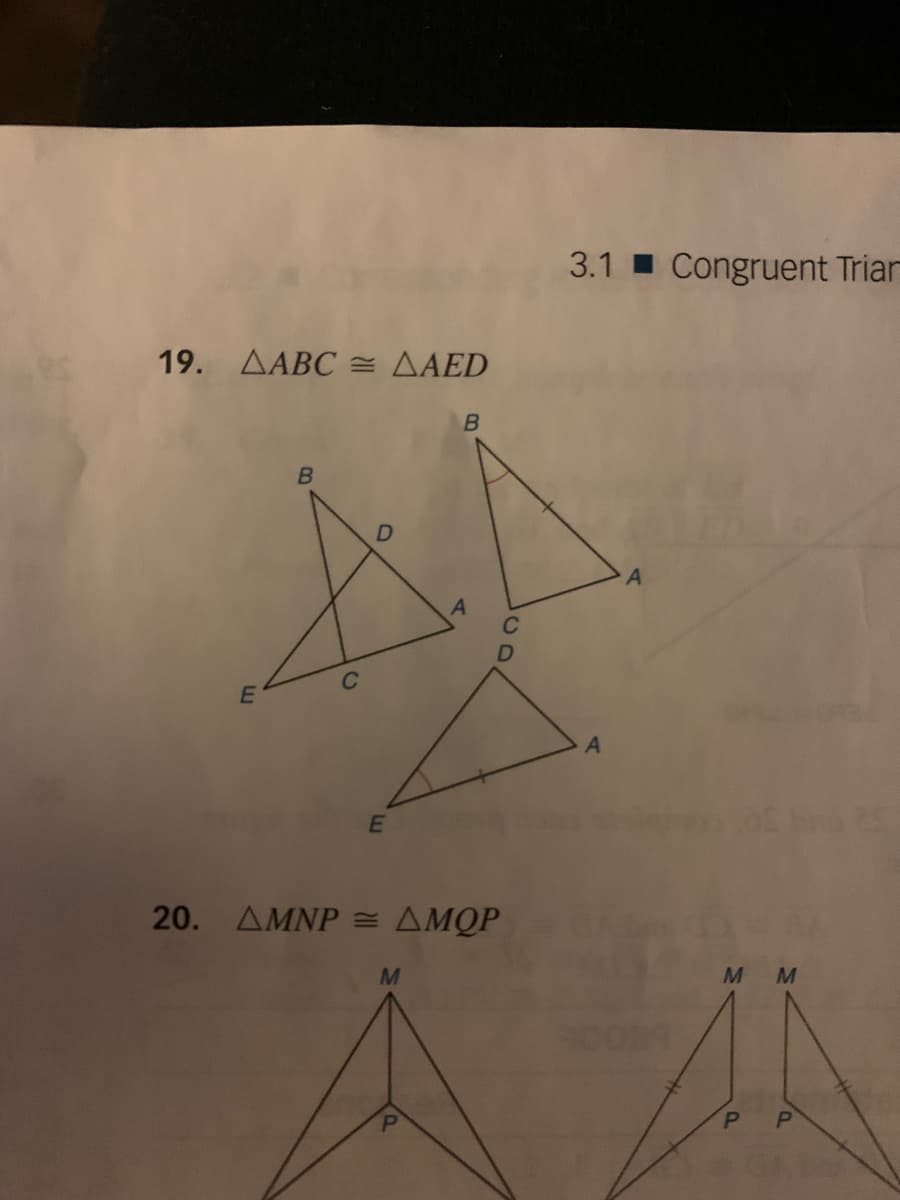 3.1 I Congruent Trian
19. ΔΑBC ΔΑED
20. AMNP = AMQP
M
M M
