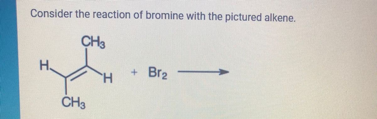 Consider the reaction of bromine with the pictured alkene.
CH3
H.
Br2
H.
CH3
