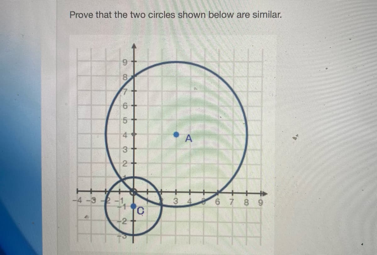 Prove that the two circles shown below are similar.
4
6
8
65
5
4
3
2
11
C
A
6 7 8 9