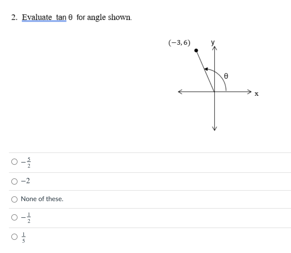 2. Evaluate tan e for angle shown.
(-3,6)
None of these.
5
