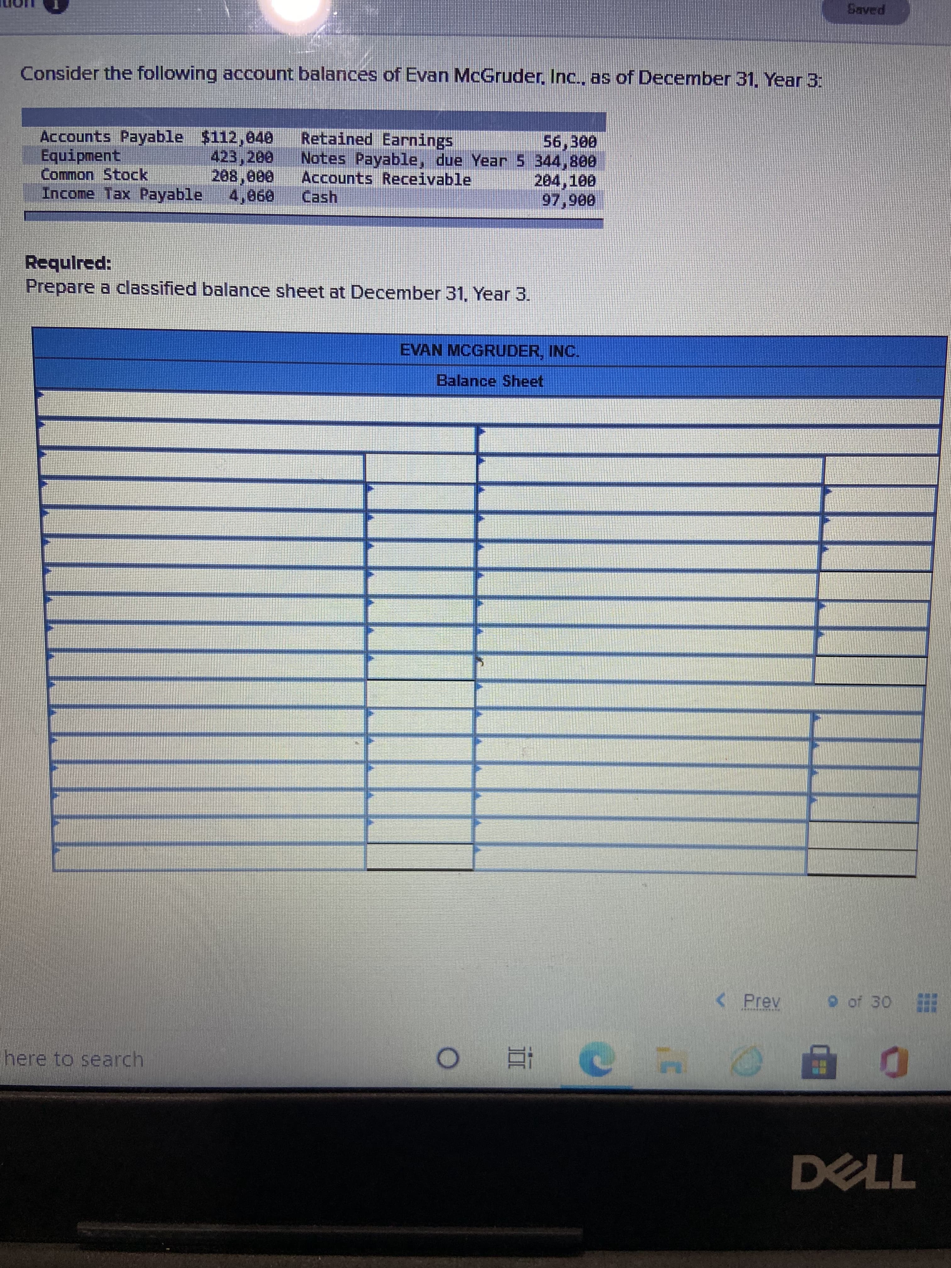 classified balance sheet
