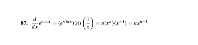 ()-
d
- en In x
(en In x )(n)|
= n(x")(x=l) = nx"-1
87.
dx
