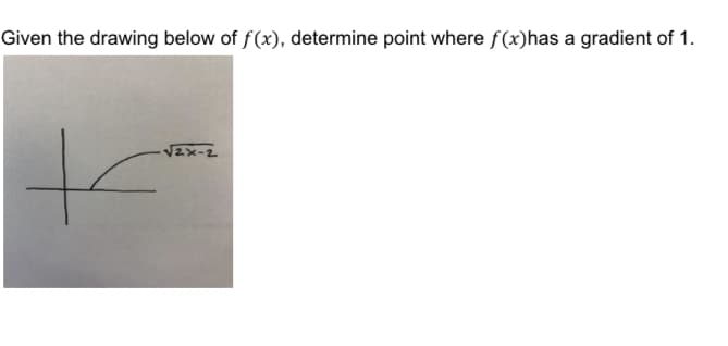 Given the drawing below of f(x), determine point where f(x)has a gradient of 1.
to
V2x-2
