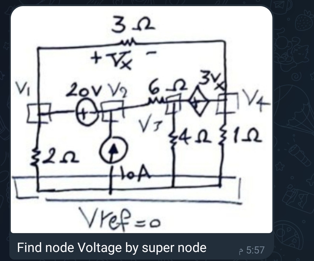 3.2
+Vx
2011/26
V2
3202 ①
HOA
Vref=0
3422310
T
Find node Voltage by super node
5:57