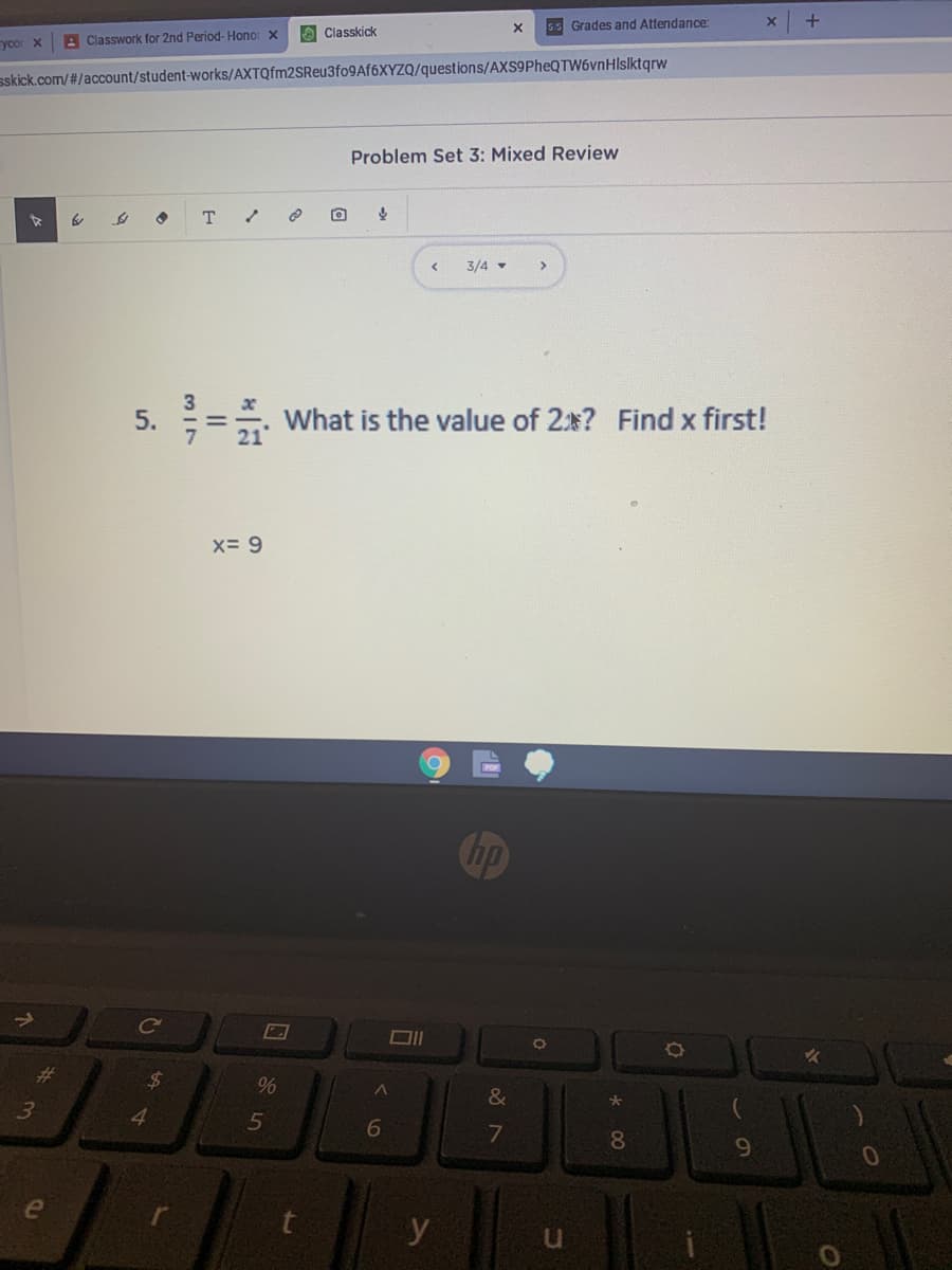 3
What is the value of 2x?
21
