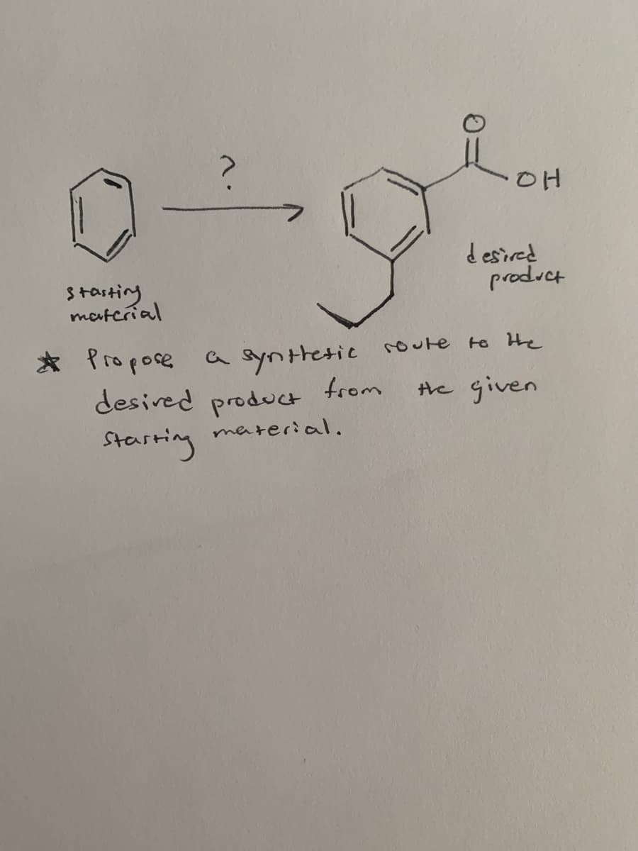 OH
d esired
product
stasting
material
a synthetic route to Hhe
from
* Propoce
the given
desived product
material.
starring
