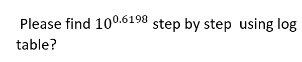 Please find 100.6198 step by step using log
table?
