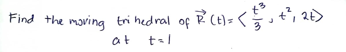Find the moving tri hedral of
Ŕ CE)=
t3
t', 2E>
at
t= |
