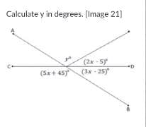 Calculate y in degrees. (Image 21]
(2x - 5y
(3x - 25y
•D
(Sx+ 45)
