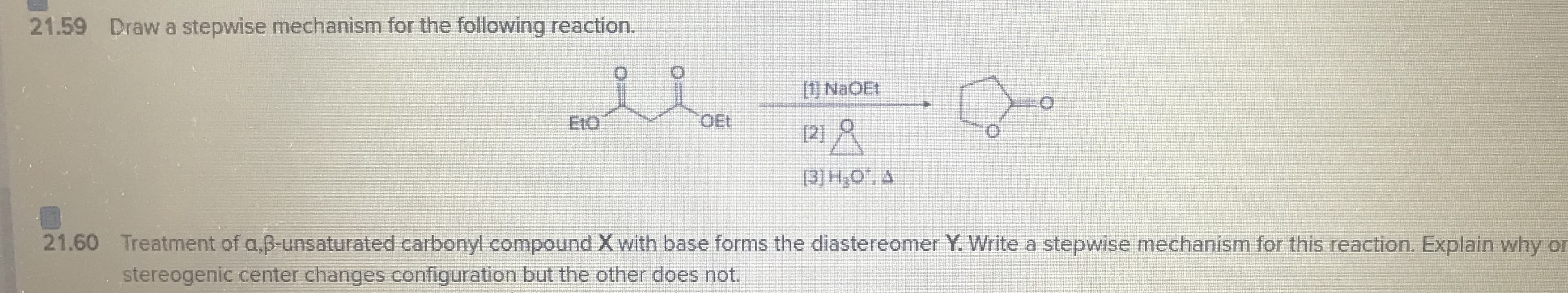 Draw a stepwise mechanism for the following reaction.
[1) NaOEt
EtO
OEt
[2]
[3] H,O, A
