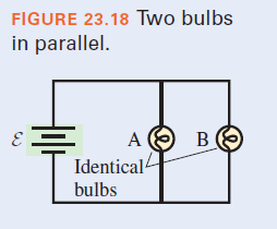 FIGURE 23.18 Two bulbs
in parallel.
B
Identical
E
A
bulbs
