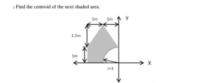 : Find the centroid of the next shaded area.
1m
Im 1 Y
1.5m
1m
r=1
