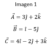 Imagen 1
A = 3j + 2k
B = î - 5j
Č = 4î – 2j + 3k
