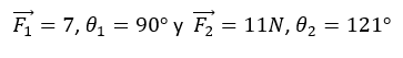 F = 7,0, = 90° y_F2
= 11N, 02 = 121°
