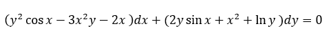(y? cos x – 3x²y – 2x )dx + (2y sin x + x2 + Iny)dy = 0
