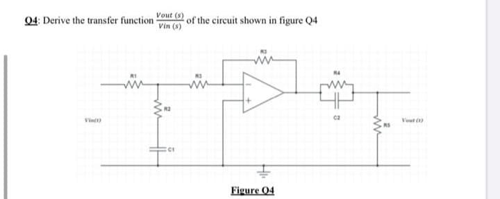 Vout (s)
Q4: Derive the transfer function
of the circuit shown in figure Q4
Vin (8)
ww
Vin
