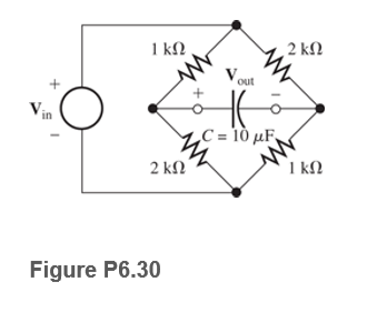 1 kΩ
2 kN
V out
Vin
,C- 10 μF,
2 kΩ
`I k.
Figure P6.30
