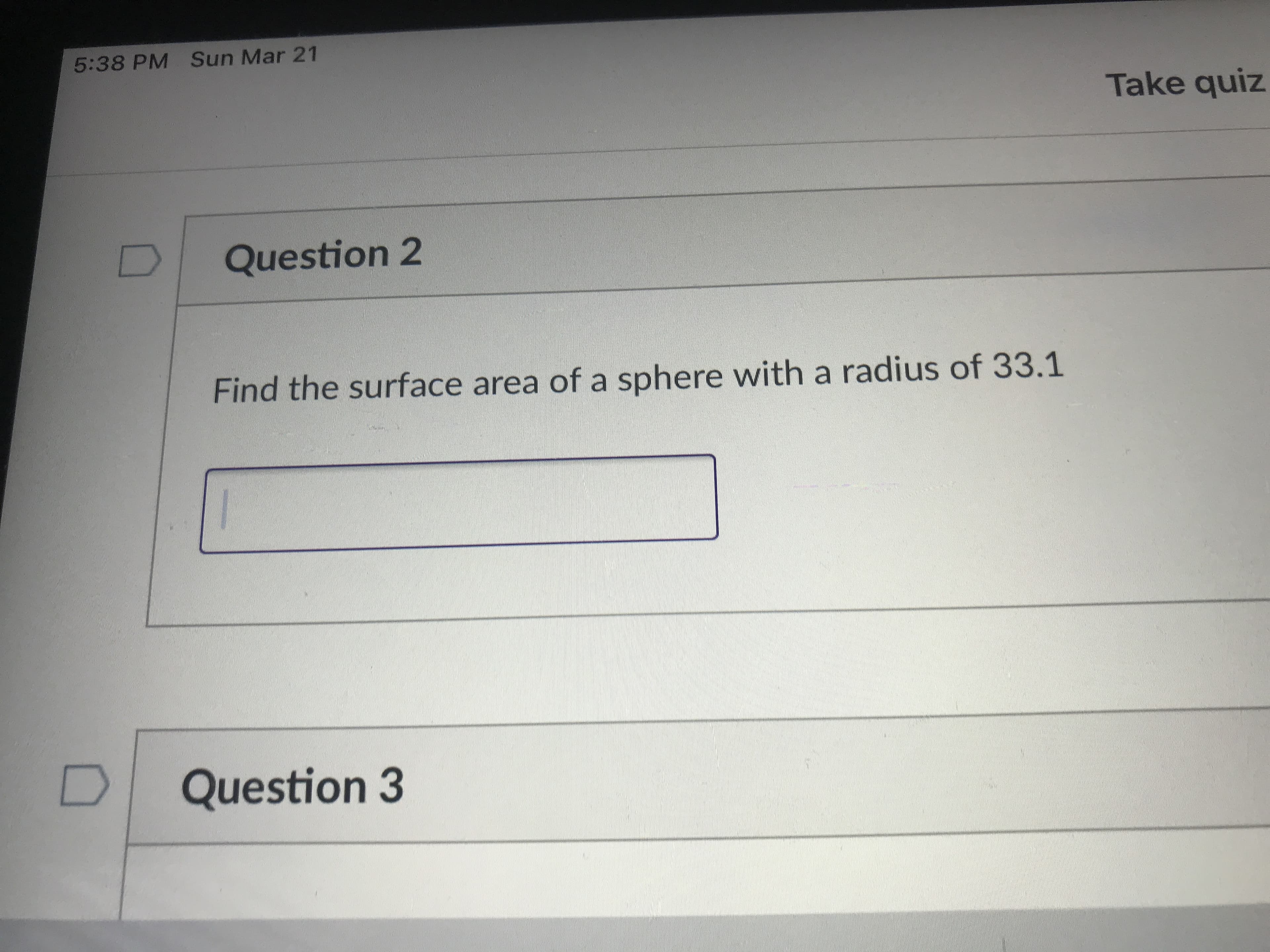 Find the surface area of a sphere with a radius of 33.1
