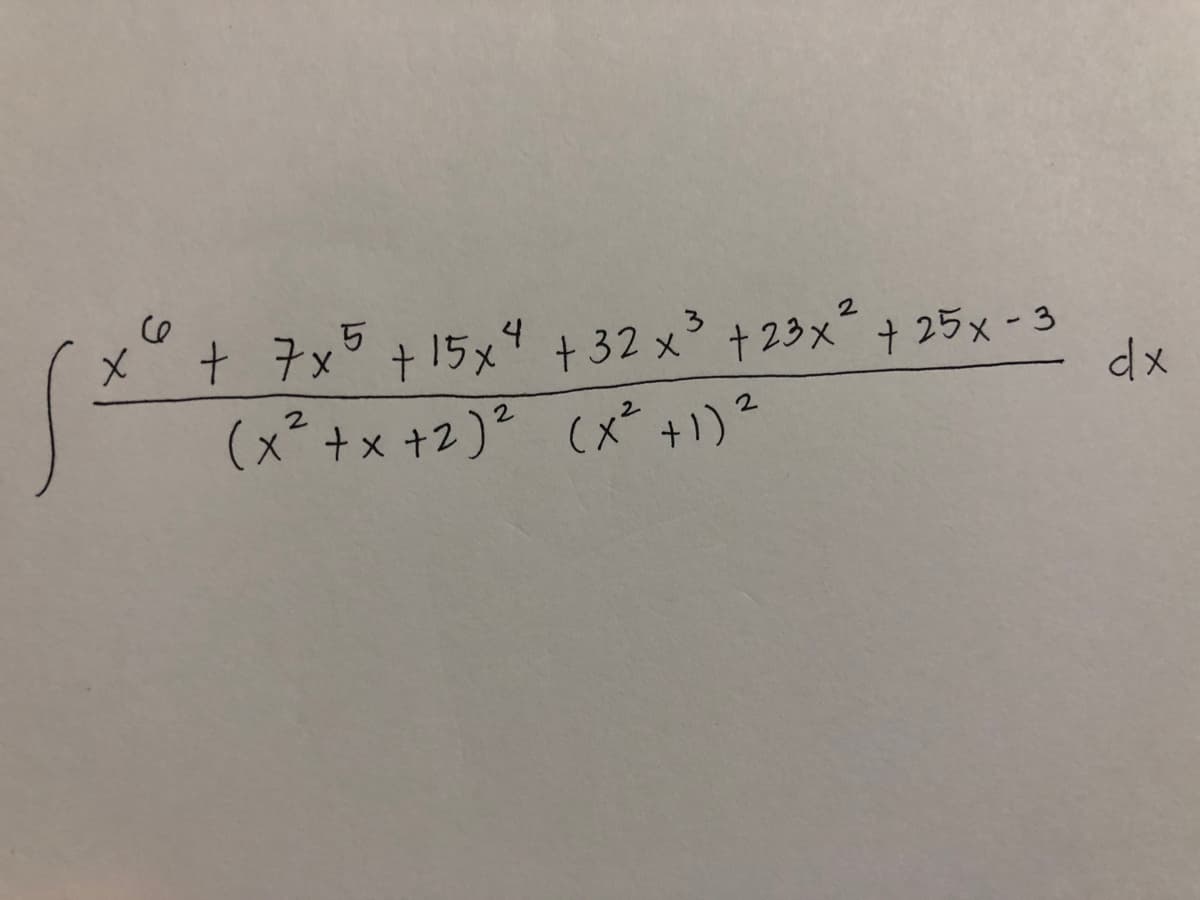 + 7x5 +15x4 +32 x³ + 23x² + 25x - 3
(x² + x + 2)² (x² +1) ²
2
dx