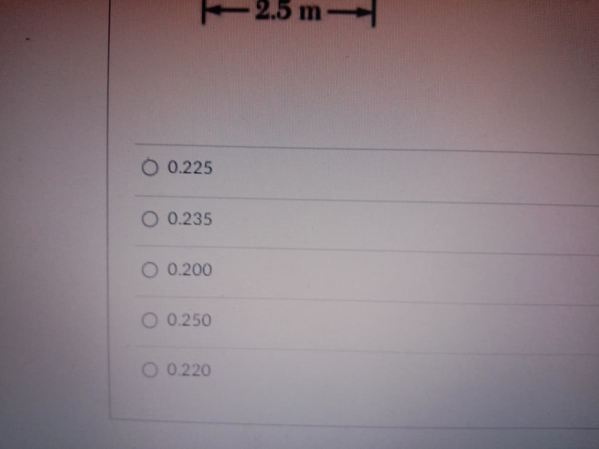 2.5 m-
O 0.225
O 0.235
O 0.200
O 0.250
O 0.220
