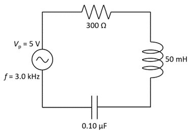 V₂ = 5V
f = 3.0 kHz
M
300 Ω
0.10 μF
50 mH