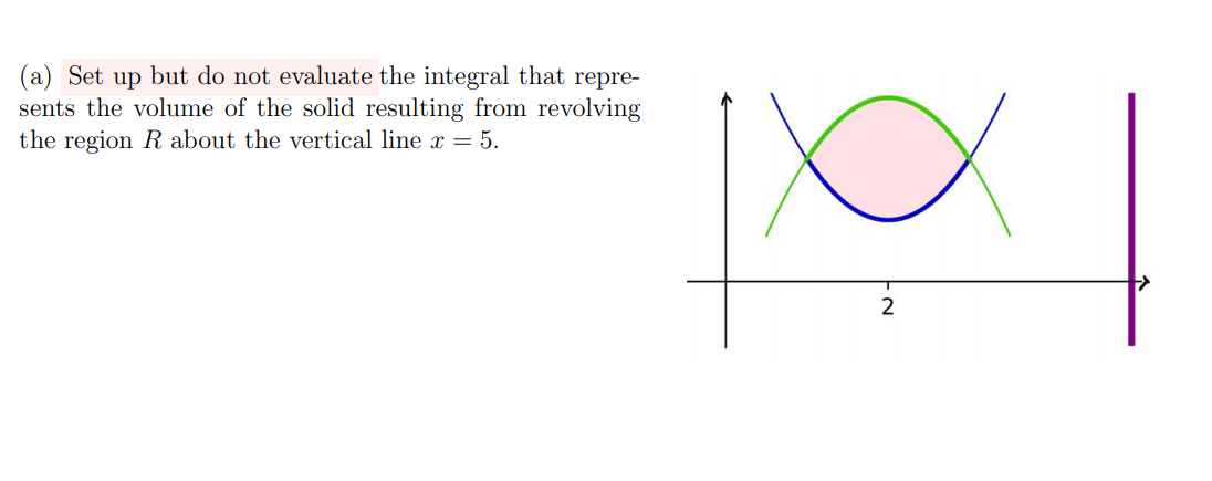 (a) Set up but do not evaluate the integral that repre-
sents the volume of the solid resulting from revolving
the region R about the vertical line x = 5.
XX
