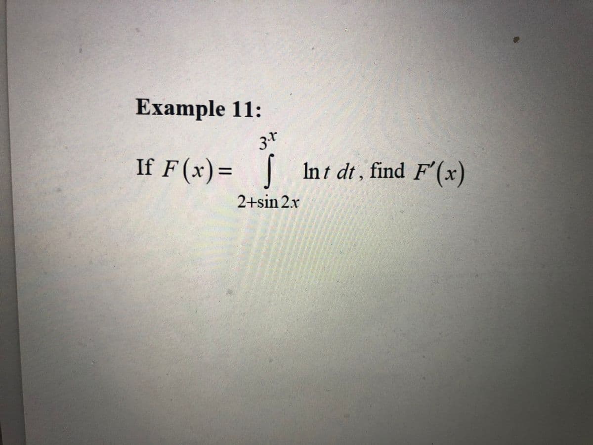 Example 11:
If F (x)= |
In ↑ dt , find F'(x)
2+sin 2.x
