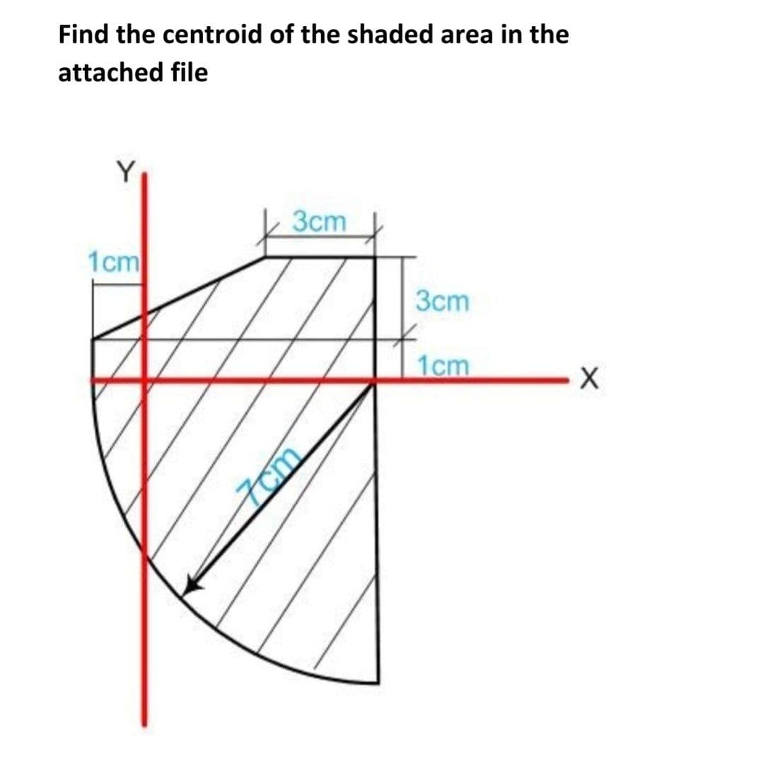Find the centroid of the shaded area in the
attached file
Зст
1cm
Зст
1cm
7cm
