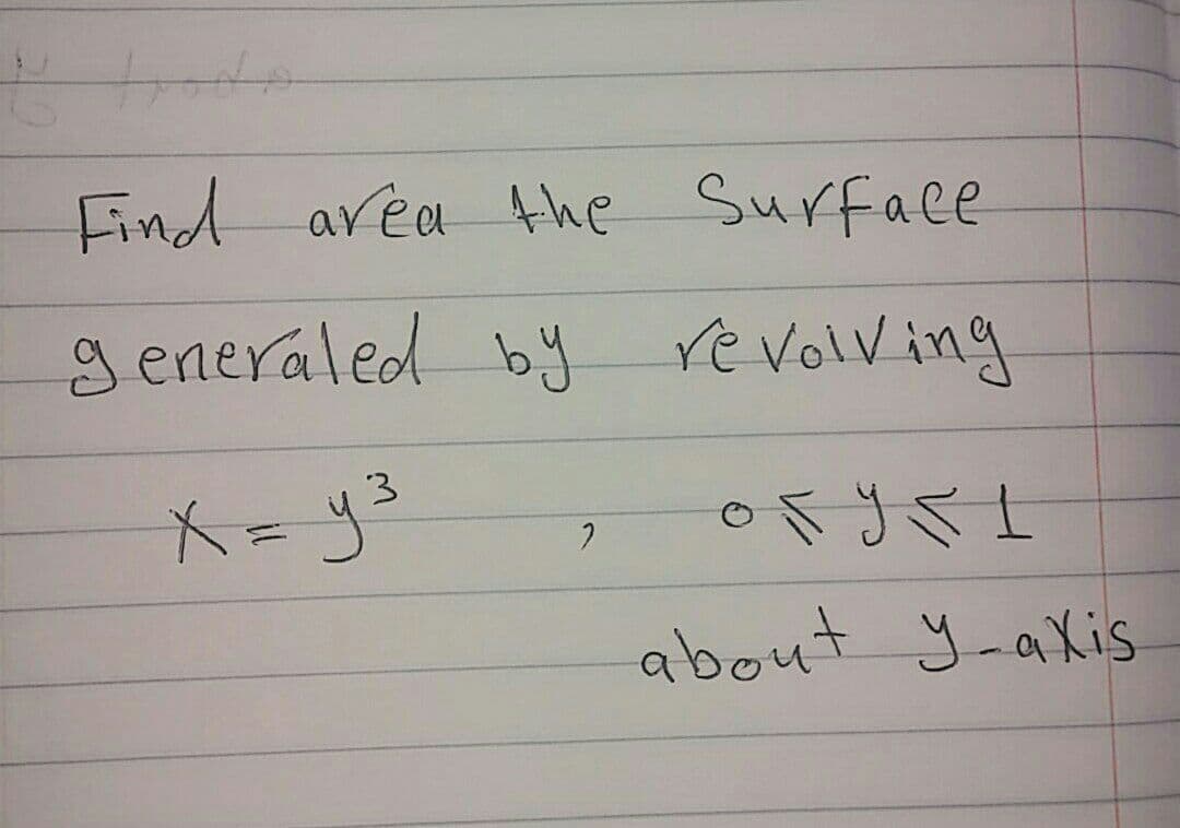 Find area the Surface
g eneraled by re volv ing
メ=リ
3.
about y-aXis
