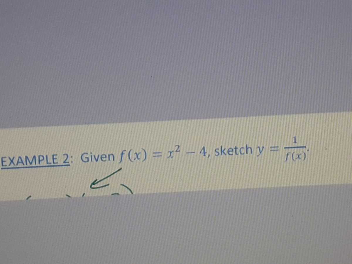 EXAMPLE 2: Given f (x) = x² – 4, sketch y = -
%3D
f(x)
