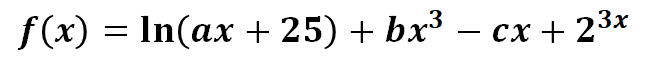 f(x) = In(ax + 25) + bx³ – cx + 23x
