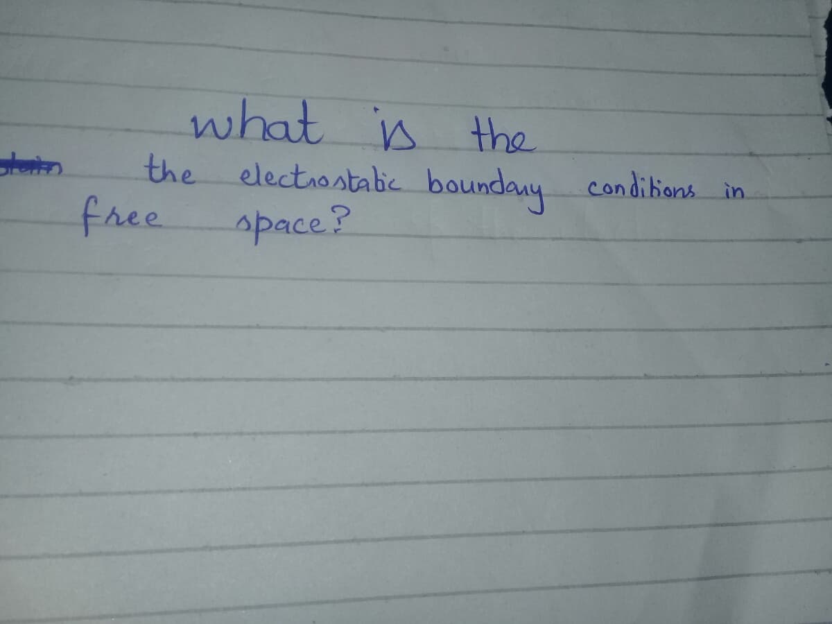 what is the
the electrostabic boundany condibions in
free
ेर)
space?
