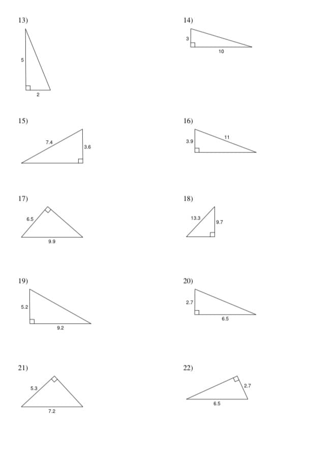 13)
14)
3
10
5
2
15)
16)
11
7.4
3.9
3.6
17)
18)
6.5
13.3
9.7
9.9
19)
20)
2.7
5.2
6.5
9.2
21)
22)
2.7
5.3
6.5
7.2
