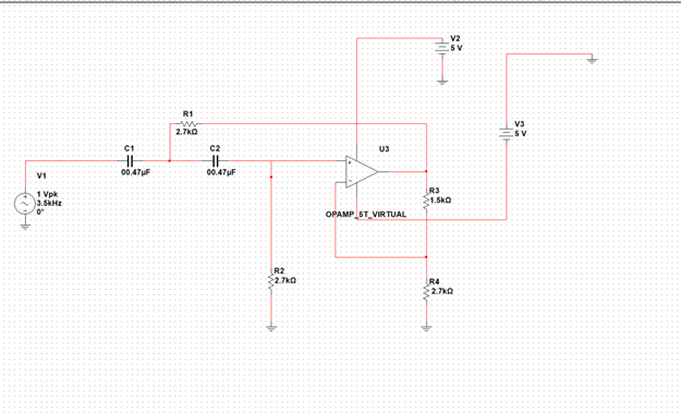 v2
R1
V3
SV
2.7kA
C1
C2
US
00.47uF
00.47uF
V1
Vpk
3.5kHz
R3
1.5ko
OPAMP 6T VIRTUAL
R2
2.7k0
R4
2.7k0
Hil-
in
