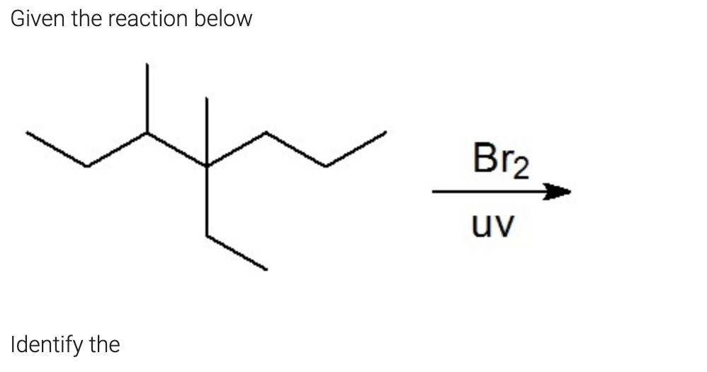 Given the reaction below
Identify the
Br2
uv