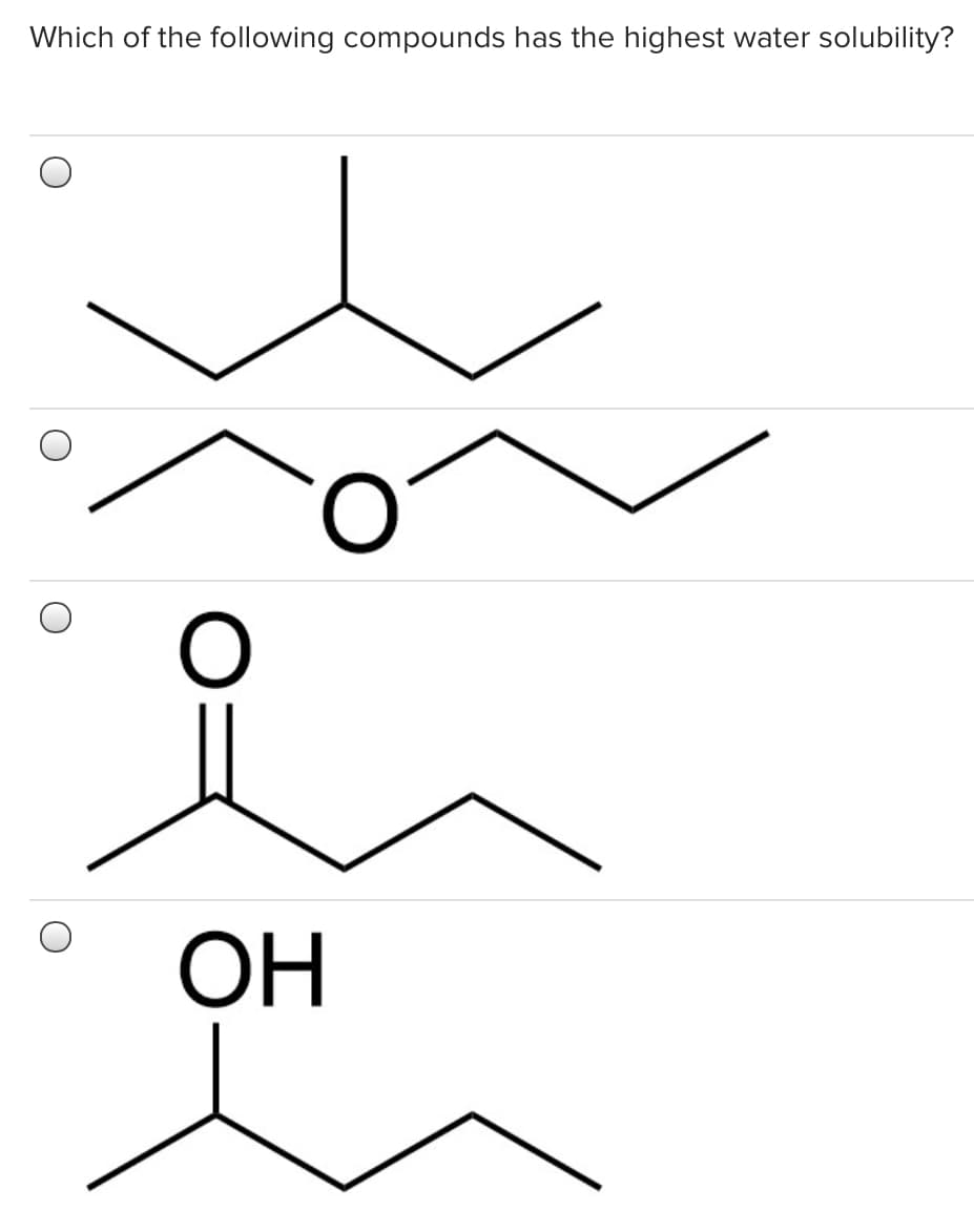 Which of the following compounds has the highest water solubility?
ОН
